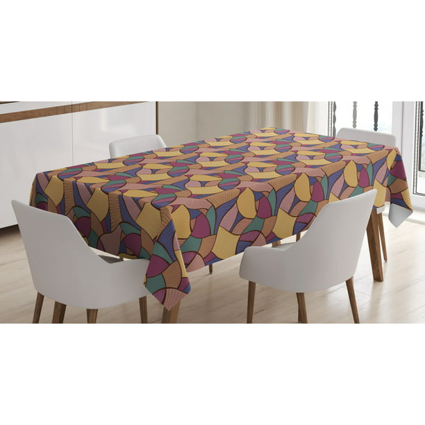 Grunge Stripes Pattern with Colorful Composition with Traditional Halftone Background Ambesonne Retro Tablecloth Rectangle Satin Table Cover Accent for Dining Room and Kitchen 52 X 70 Multicolor 